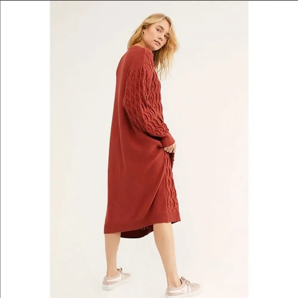 FREE PEOPLE Womens Oversized Nicole Sweater Midi Dress in Rust Red Size XS